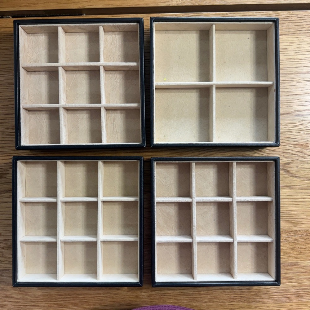 Glenor Co Stackable Jewelry Organizer Trays Black Faux Leather Set of 4 Divided